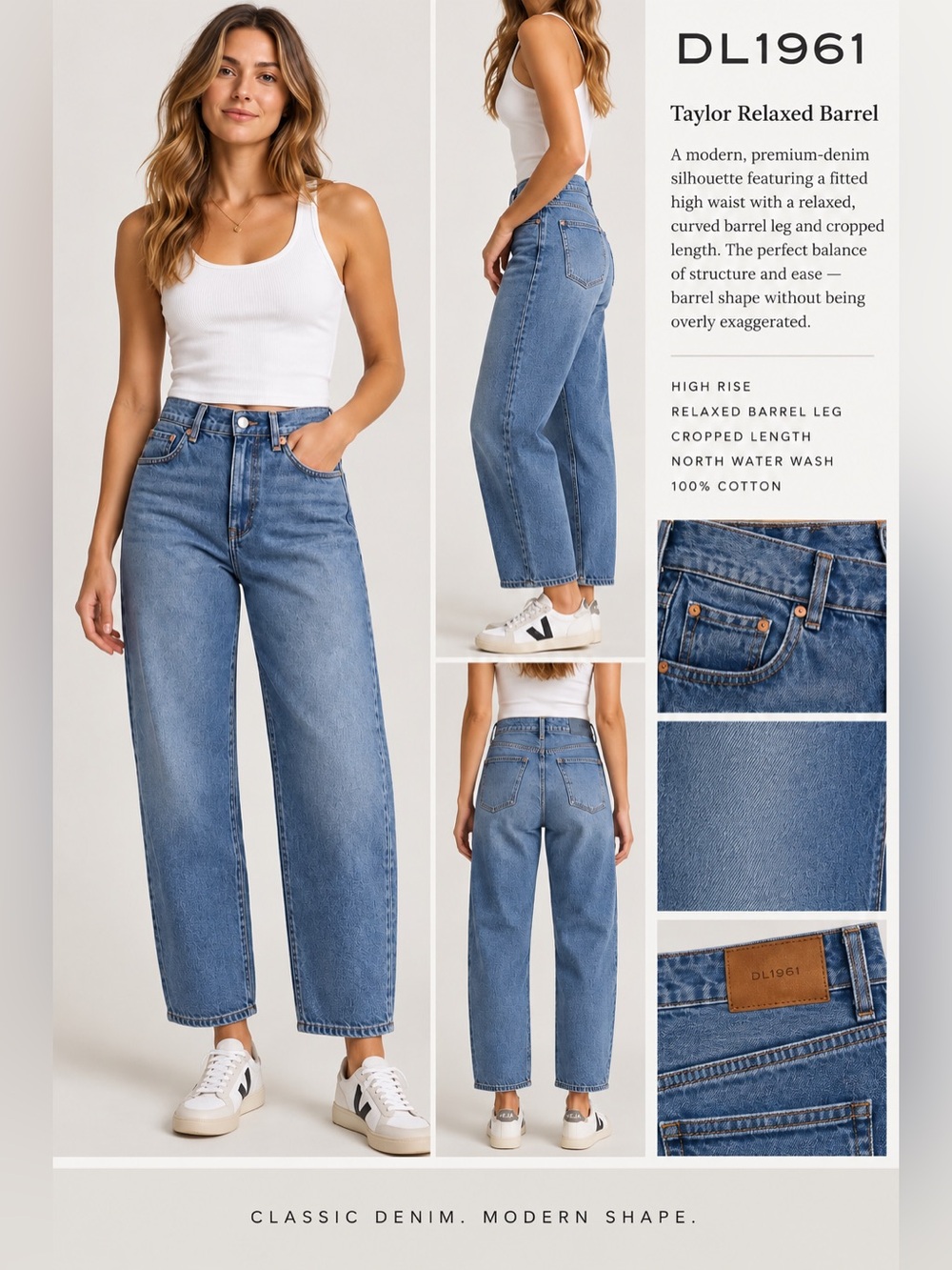 DL1961 Taylor Relaxed Barrel High Rise Jeans North Water 24
